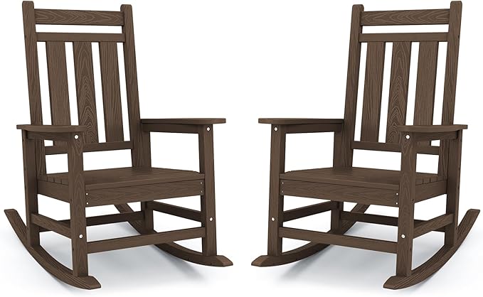 Oversized Outdoor Rocking Chair Set of 2, HDPE Patio Rockers by KINGYES