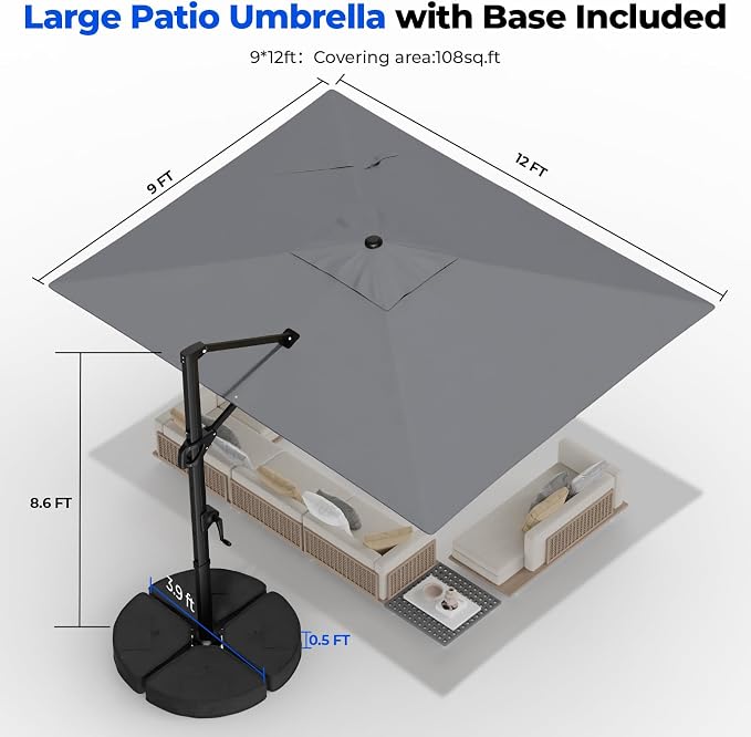 9x12 FT Cantilever Patio Umbrella - Image 8
