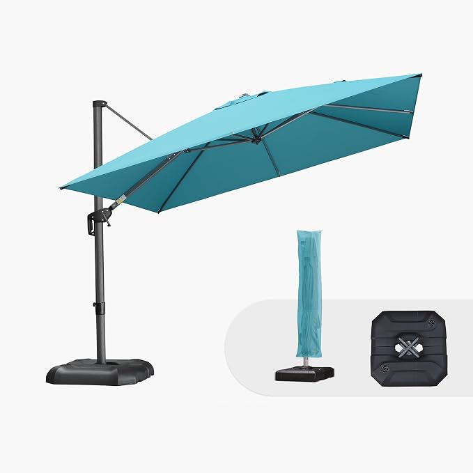 PURPLE LEAF Umbrella with Base and Cover 10' x 10' Easy Assembly Turquoise | by PURPLELEAF