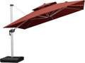 PURPLE LEAF Cantilever Patio Umbrellas 12' x 12' Large Double Top Brick Red | by PURPLELEAF