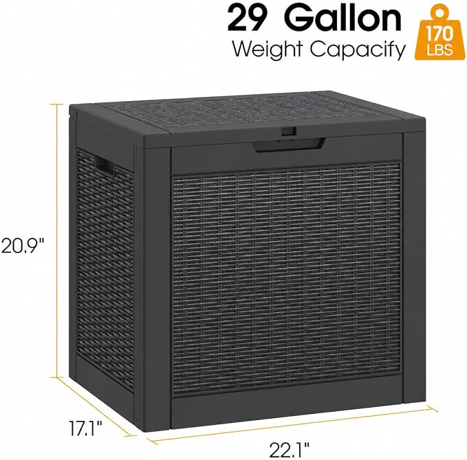 29 Gallon Outdoor Storage Box, Resin Deck Boxes Indoor and outdoor, Waterproof - Image 2