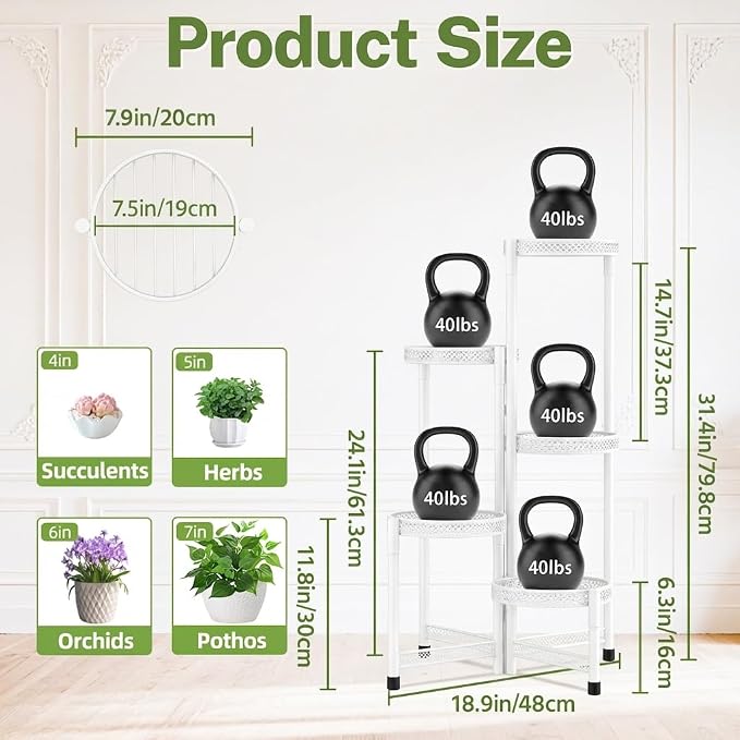 iDavosic.ly Plant Stand Indoor Outdoor, 5 Tier Iron Corner Shelf, Folding Multi - Image 3