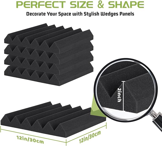 56 Pack Acoustic Foam Panels, 12 x 12 x 2 Inches Mirovant Designed Sound Proof Foam Panels for Walls Soundproofing Wedges Studio Foam Noise Absorbing Black