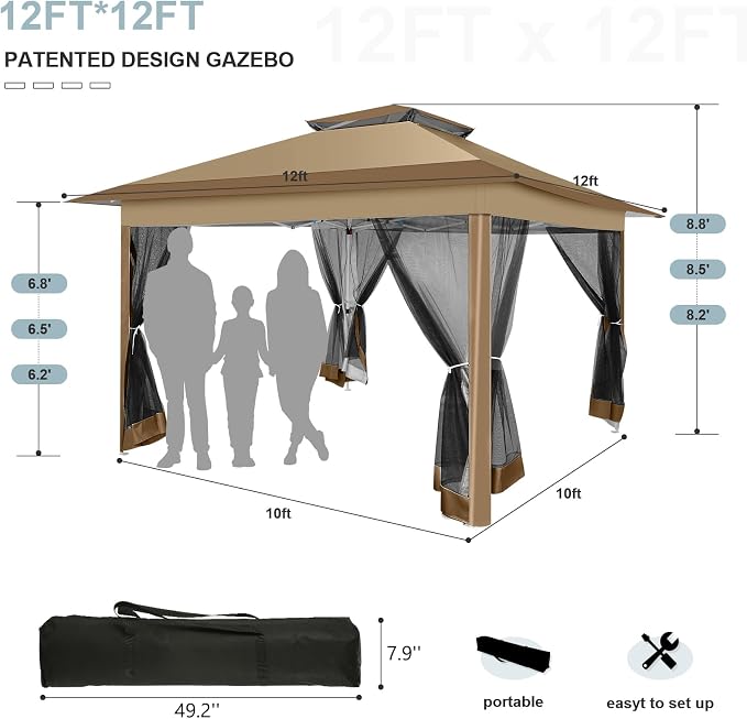 COBIZI 12x12 FT Pop up Gazebo on Clearance Canopy Tent, Carpas para Patio - Image 6