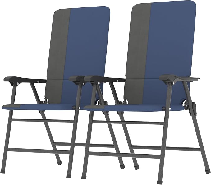 Outsunny Folding Patio Chairs Set of 2 Padded High Back Armrests Dark Blue | by Outsunny