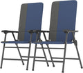 Outsunny Folding Patio Chairs Set of 2 Padded High Back Armrests Dark Blue | by Outsunny