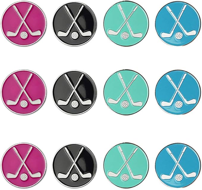 Golf Ball Markers Assorted Patterns Value Pack of 12 Golf Gifts, Golf Cap Clips and Divot Repair Tools Parter Accessories Sets for Men Women Golfer (Golf Club Ball Markers)