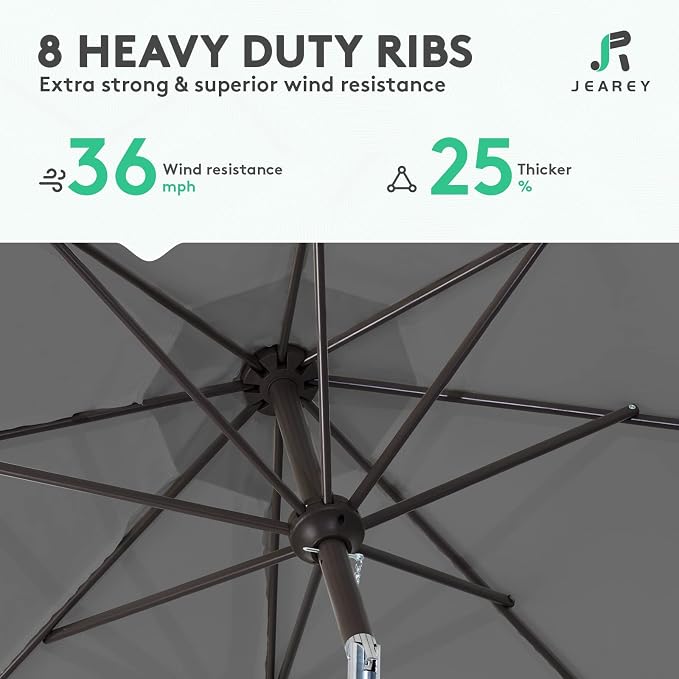 JEAREY 9FT Outdoor Patio Umbrella, Market Umbrella, Dark Gray | Outdoor Table - Image 5