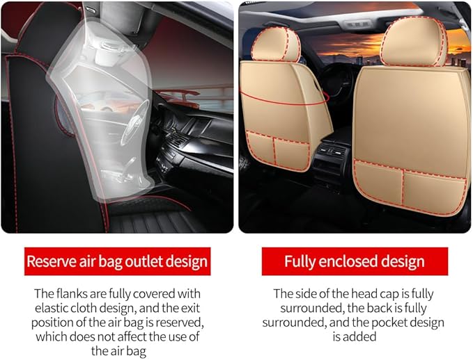 Leather Car Seat Covers for Volkswagen Golf Alltrack 2017-2019,Car Seat Covers Full Set,Seat Covers with Safety,Waterproof Seat Cover Compatible Airbag(5pcs Beige Standard)