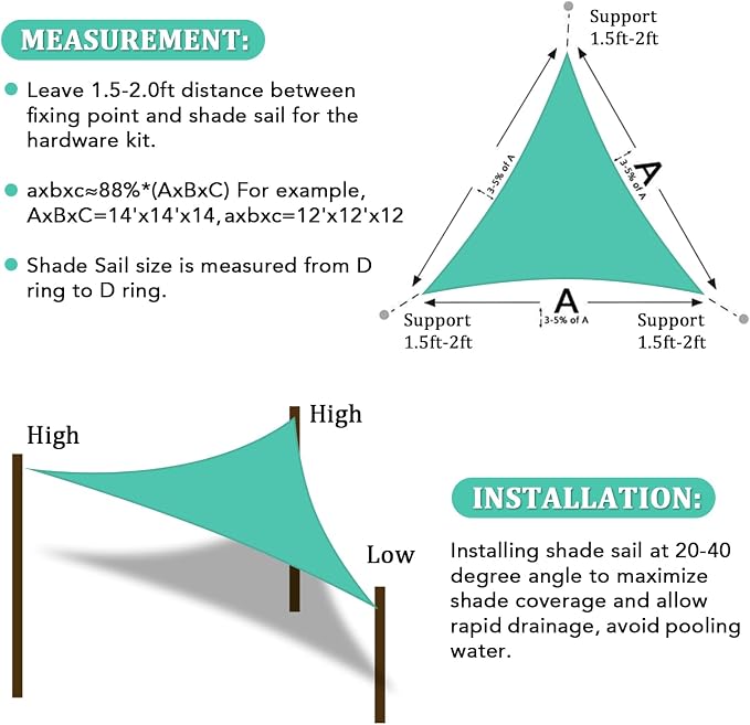 Shade&Beyond Custom Sun Shade Sail 15'X18'X23.4'Triangle Sun Sail Shades Patio - Image 6