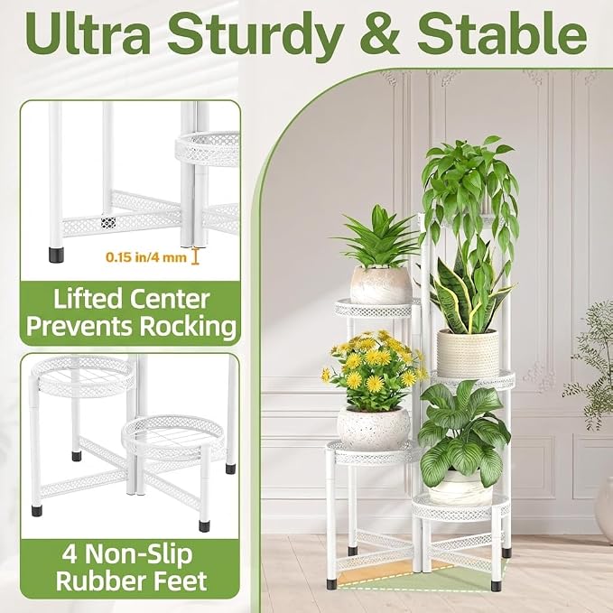 iDavosic.ly Plant Stand Indoor Outdoor, 5 Tier Iron Corner Shelf, Folding Multi - Image 4