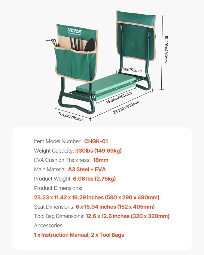 VEVOR Garden Kneeler and Seat Heavy Duty, Kneeling Bench - Image 8