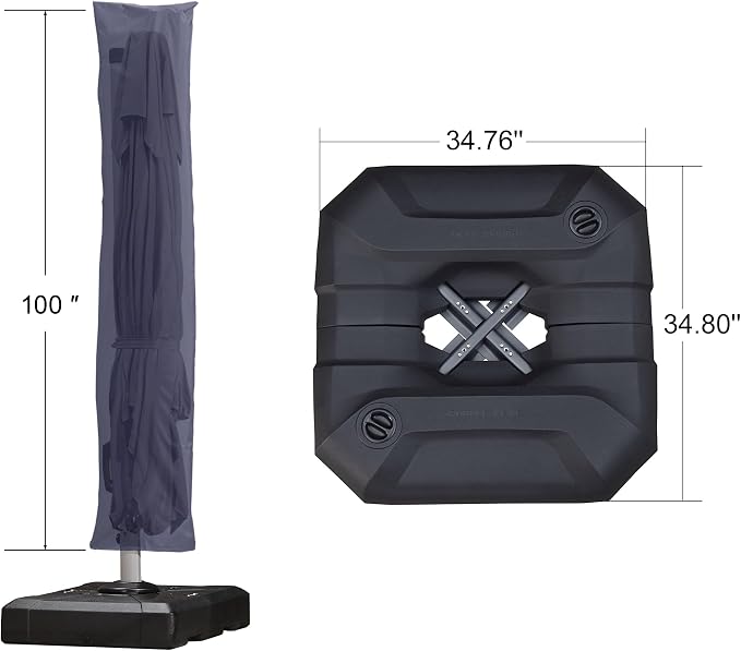 PURPLE LEAF Umbrella with Base & Cover 9' x 9' Custom Height Control Navy | - Image 3