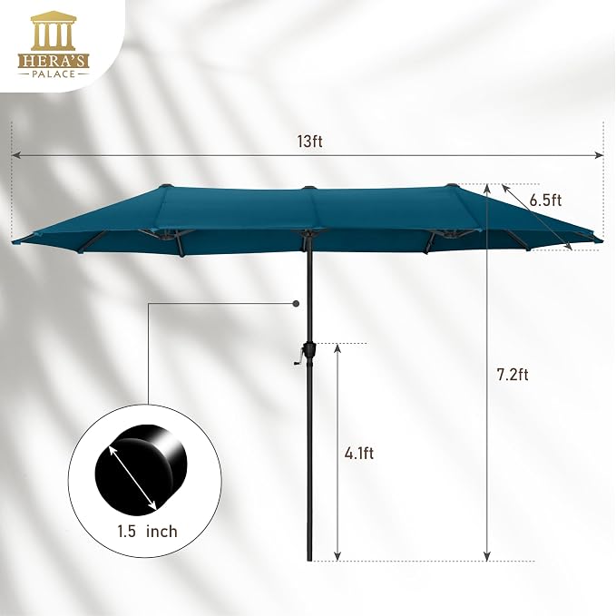13 ft Large Double-Sided Patio Umbrella, Outdoor Umbrella, Cerulean | HERA'S - Image 4