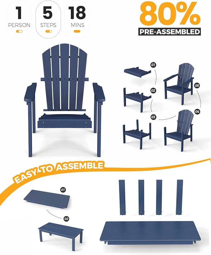 Stackable Set, 4 Chairs with 47in Table, All-Weather HDPE, HDPE All-Weather - Image 7