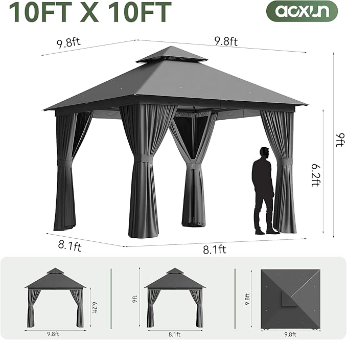 Aoxun 10x10 Gazebo Metal Frame Canopy Tent - Image 6