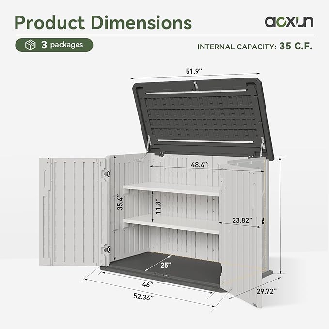 Aoxun Outdoor Storage Shed, 35 Cu.Ft Vertical Storage Sheds, Outdoor Waterproof - Image 4
