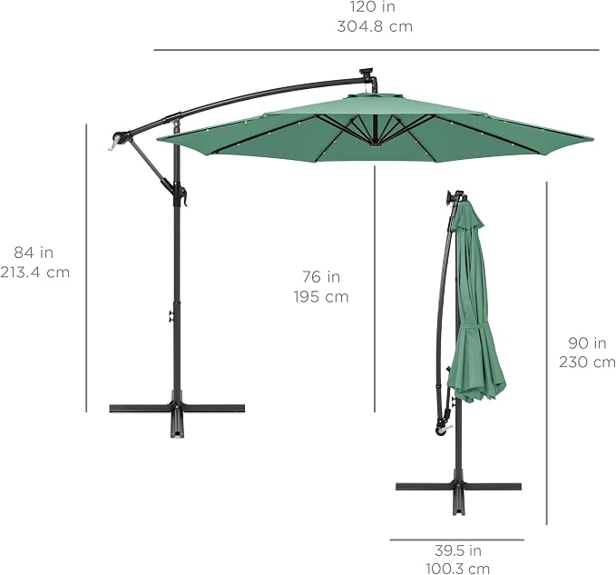 Best Choice Products 10ft Solar LED Offset Cantilever Hanging Market Patio - Image 7