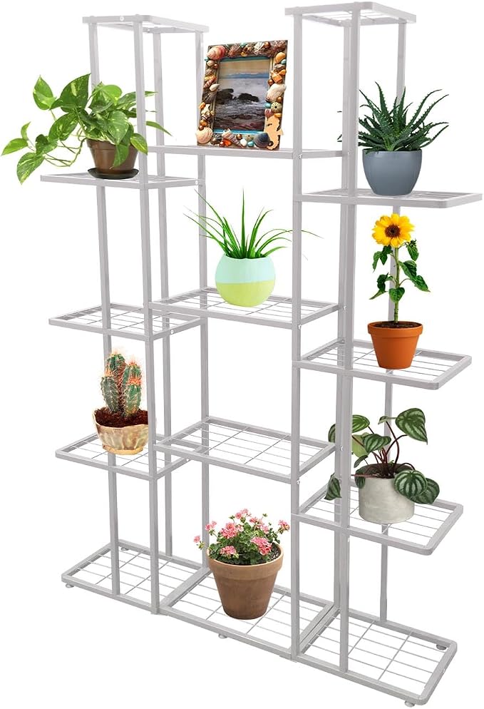 5 Tier 14 Potted White Metal Large Plant Stand Indoor Outdoor Flower Pot - Image 2