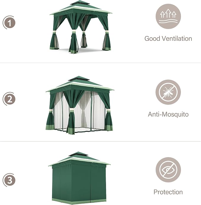 8'x8' Outdoor Gazebo, Metal Frame Heavy Duty Patio Canopy Tent Shelter - Image 5