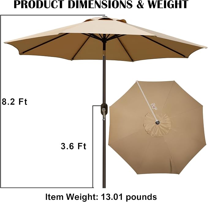 9' Outdoor Patio Umbrella, Outdoor Table Umbrella, Yard Umbrella, Market - Image 2
