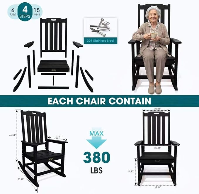 THOEOE Outdoor Rocking Chairs, Oversized Patio Rocking Chair | HDPE Outdoor - Image 7