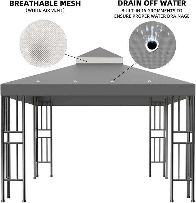 Sumfaller 10x10 FT Gazebo Replacement Canopy Top Cover | Double Tiered Canopy - Image 5