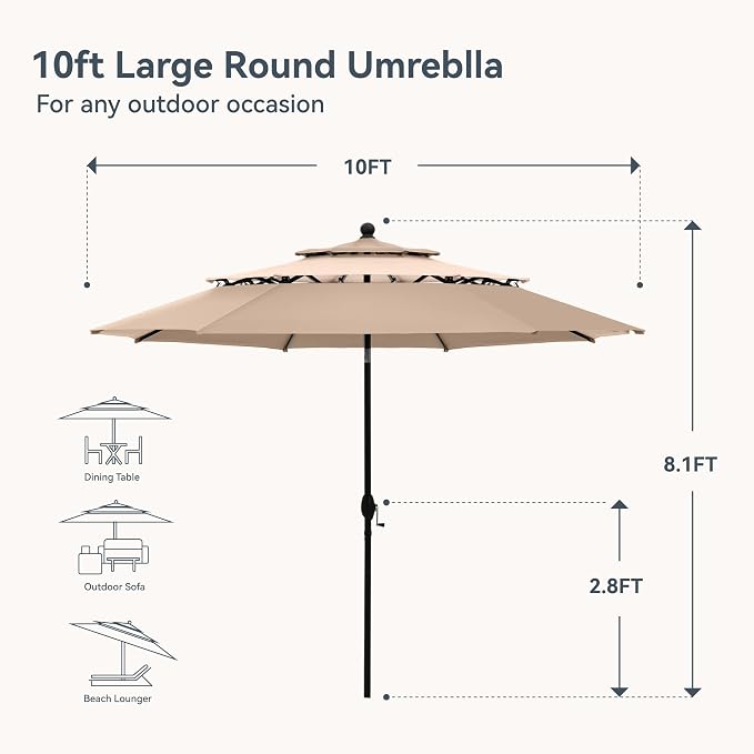PHI VILLA 10ft Outdoor Patio Umbrellas, 3 Tier Table Umbrella, 1.5" Pole - Image 2