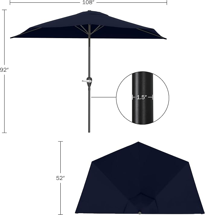 Half Umbrella Outdoor Patio Shade - 9 ft Patio Umbrella - Small Canopy - Image 5
