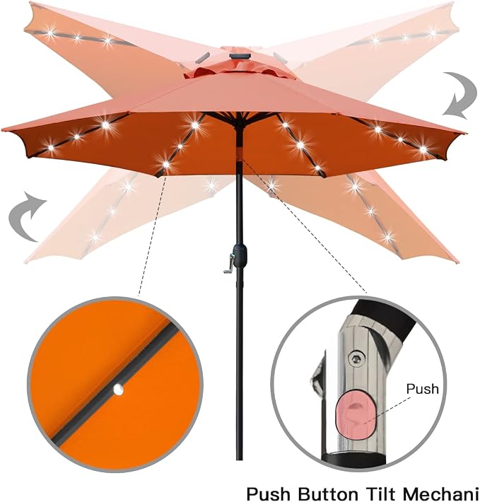 Sunnyglade 9' Solar LED Patio Umbrella, 8 Ribs, Tilt & Crank | 9Ft Patio - Image 3