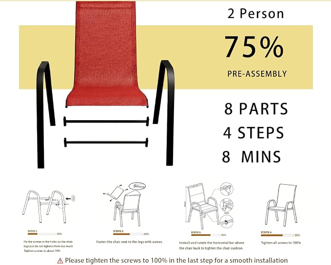 Stackable Patio Chairs Set of 1/2/4, Heavy Duty Metal Frame & Teslin Fabric - Image 6