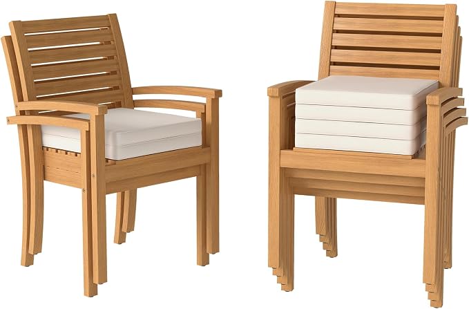 Stackable Patio Dining Chairs Set of 6, Acacia Wood, Stackable Design - Image 7