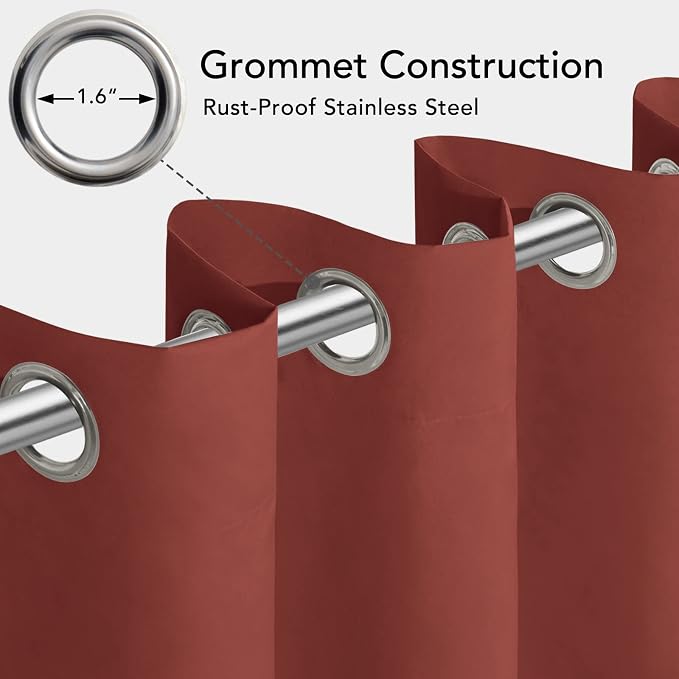 Easy-Going 100% Waterproof Outdoor Curtains 54x96 inch, Terra Red | Windproof - Image 3