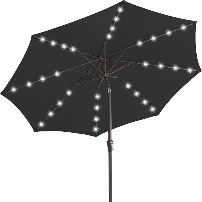 JEAREY 9' Patio Umbrella with Solar Lights, LED Umbrella, Jet Black | Outdoor by JEAREYOutdoorsCollection