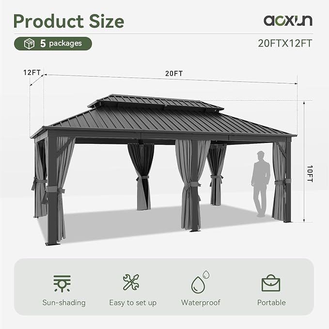 Aoxun Gazebo 20x12 Hardtop Gazebo - Image 2