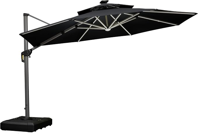 PURPLE LEAF Cantilever Umbrella 12ft Solar LED Light Double Top, Stays bright - Image 9