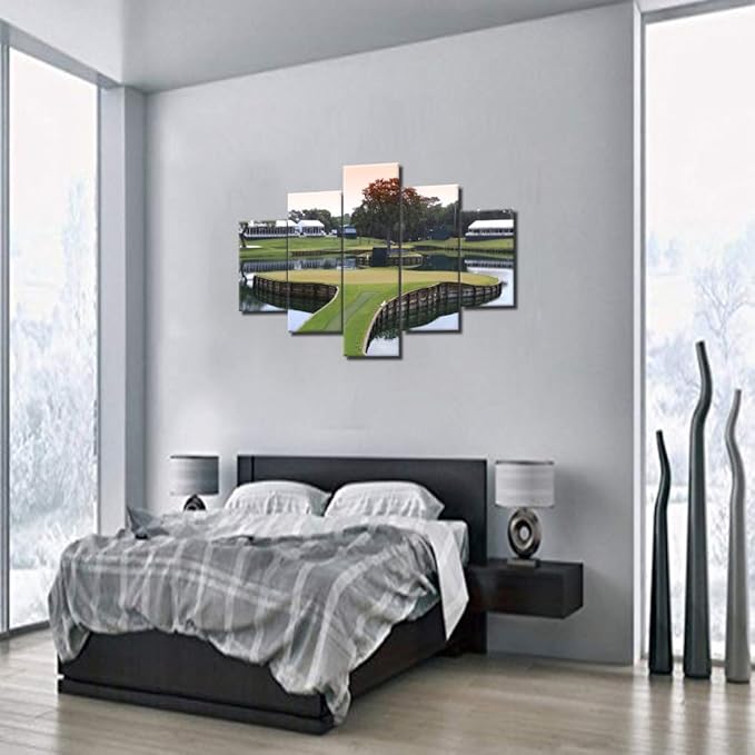 Golf Course Green Paintings for Living Room United State Golf Links Pictures 5 Piece Prints Wall Art on Canvas Gallery-Wrapped Contemporary Artwork Home Decor Wooden Framed Ready to Hang(60''Wx40''H)