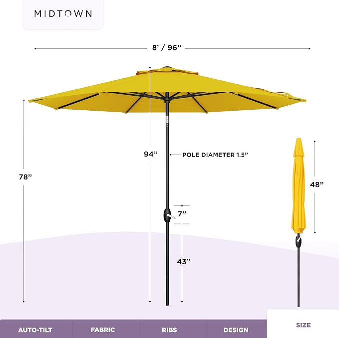 Midtown Umbrellas 10-Year-No-Fade - 8 Ft - UV Proof Sunflower Fabric - Umbrella - Image 6
