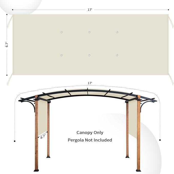 Pergola Shade Cover Replacement, 17 x 6.8 Ft, Adjustable Sliding Design - Image 2