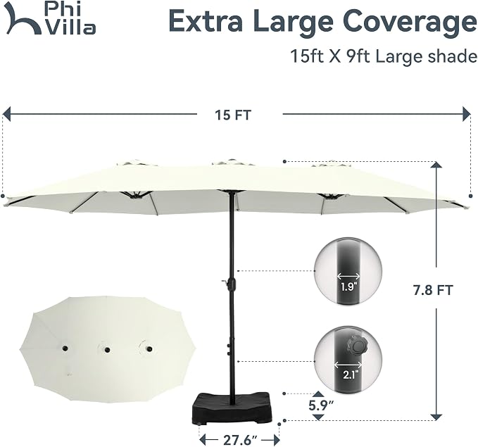 PHI VILLA 15ft Large Outdoor Patio Umbrella - Image 6