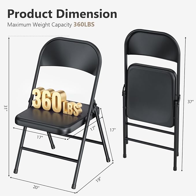 4 Pack All Metal Folding Chairs, Heavy Duty Foldable Chair Waterproof Resistant - Image 3