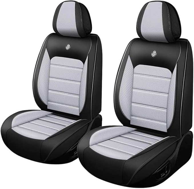 Leather Car Seat Covers for VW Golf SportWagen 2015-2019,Waterproof Soft Seat Covers,Interior Accessories Seat Covers Protector Airbag Compatible(2pcs Black&Gray Standard)