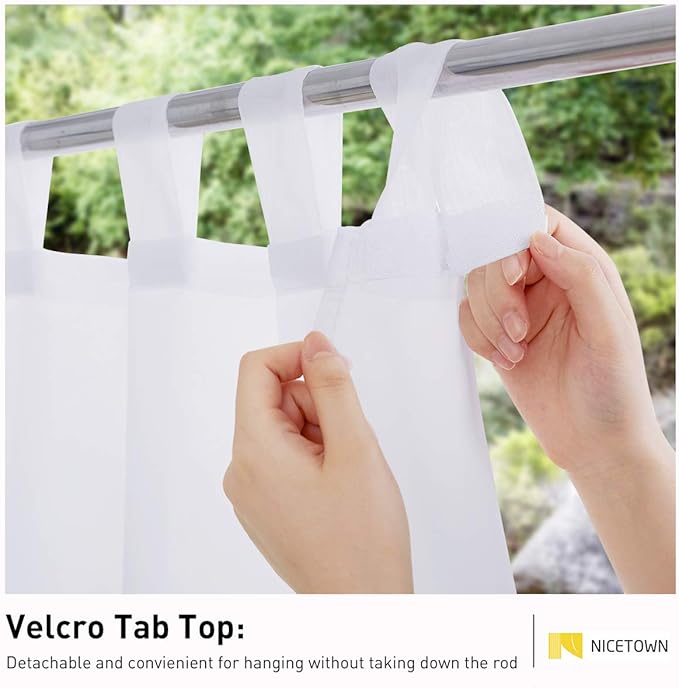 NICETOWN 2 Panels Outdoor Patio Curtains Waterproof, Detachable Sticky Tab Top - Image 2
