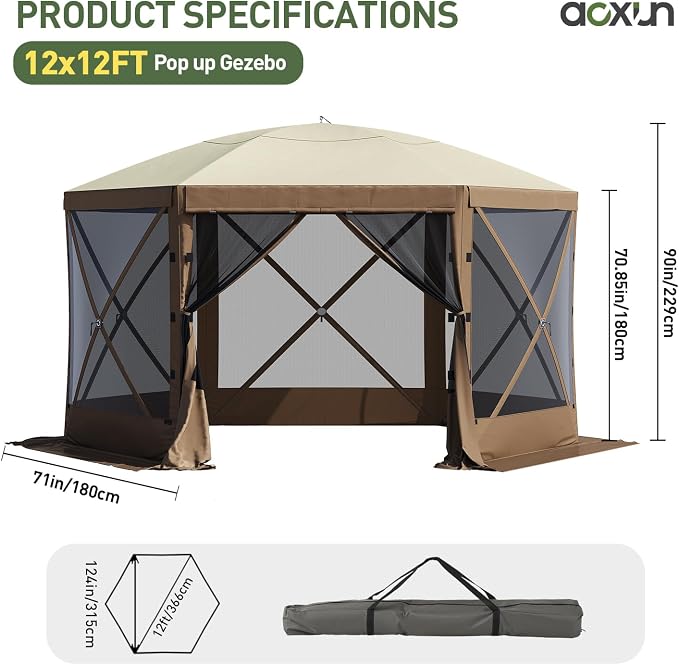 Aoxun 12x12ft Pop Up Gazebo, Gazebo Screen Tent - Image 6