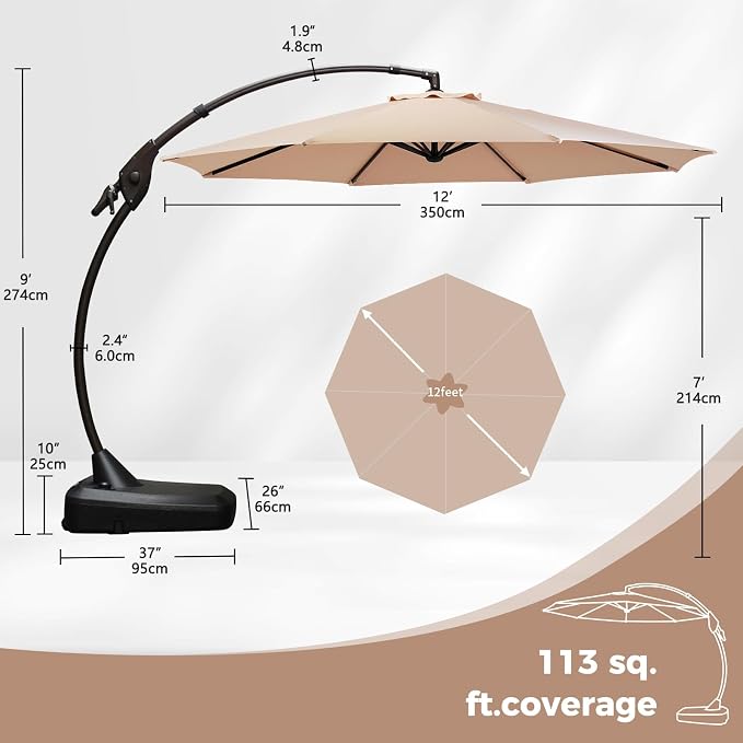 Grand patio 12FT Cantilever Round Umbrella - Image 3