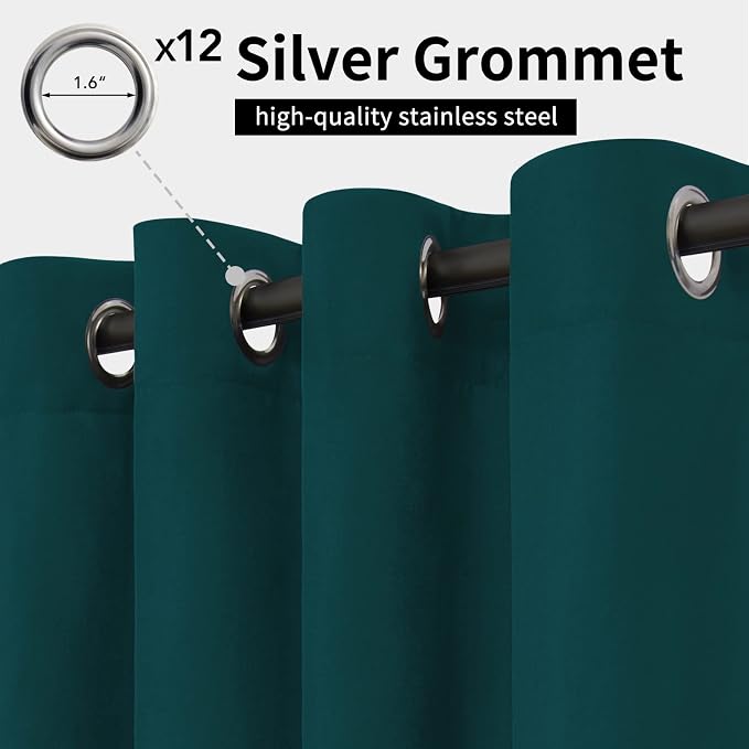 Easy-Going Outdoor Curtains for Patio 1 Panel, 110x108 inch, Teal | Waterproof - Image 2