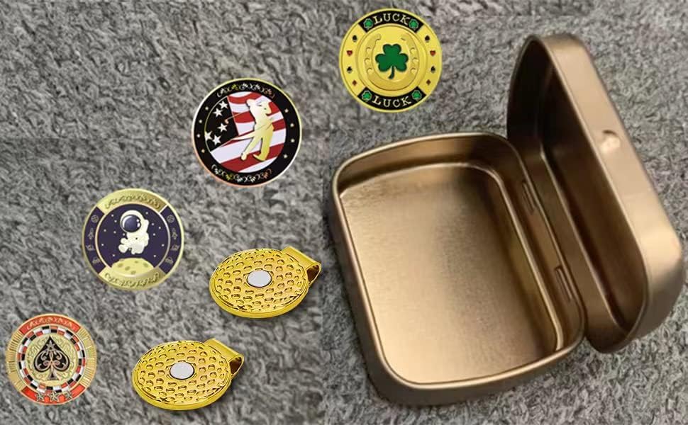 Jebor Golf Ball Markers with Hat Clips and Storage Box Value Sets - Image 6