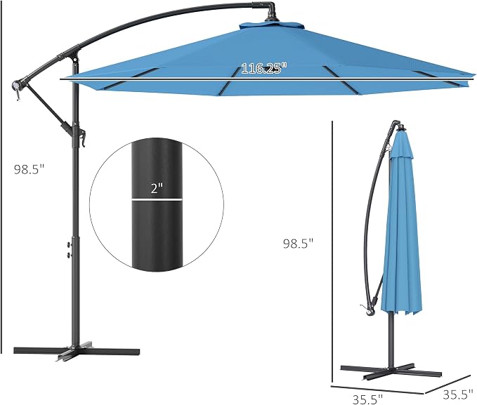 Outsunny 10' Cantilever Hanging Tilt Offset Patio Umbrella | UV & Water - Image 7