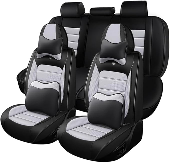 Leather Car Seat Covers for Volkswagen Golf SportWagen 2015-2019,Waterproof Soft Seat Covers,Interior Accessories Seat Covers Protector Airbag Compatible(5pcs Black&Gray Luxury)