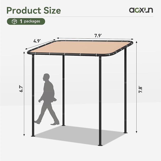 Aoxun 8x5 Lean-to Gazebo, Sloped Roof Pergola Porch Canopy Awning - Image 4